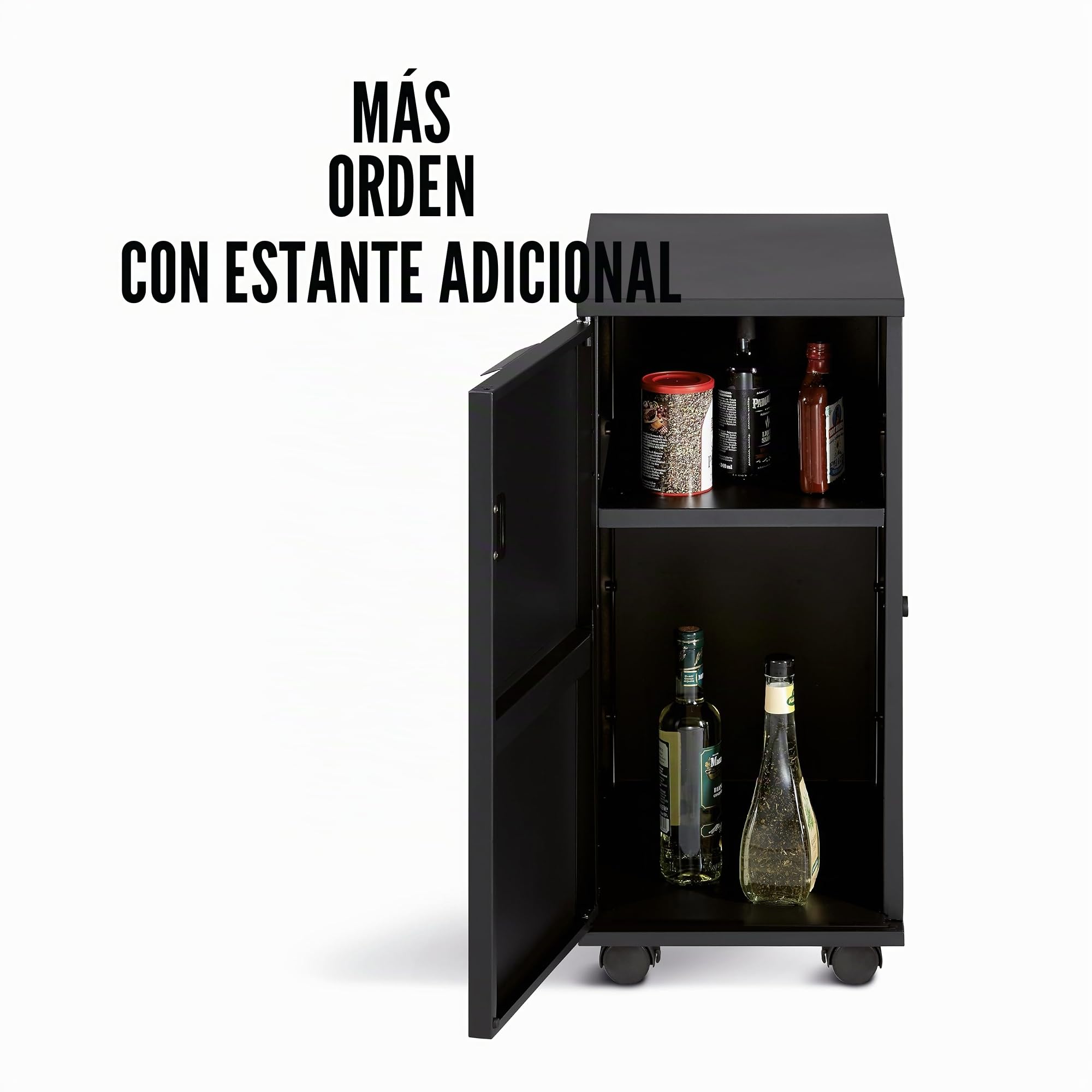 Enders Mesita auxiliar y modular negra como almacenaje para fiestas de barbacoa - Mesa auxiliar barbacoa con dos imánges fuertes como carrito con ruedas para terraza y jardín #8818