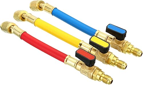 Miniatura 1 de PATIKIL Manguera de carga de refrigerante SAE 14 con juego de válvula de bola, 7 pulgadas de largo, 600 PSI 3000 PSI manguera de manómetro múltiple