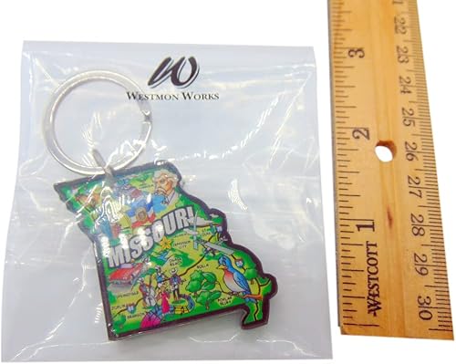 Vista 2 de Missouri - Llavero de acrílico para recuerdo con mapa de estado retro Show Me, Verde