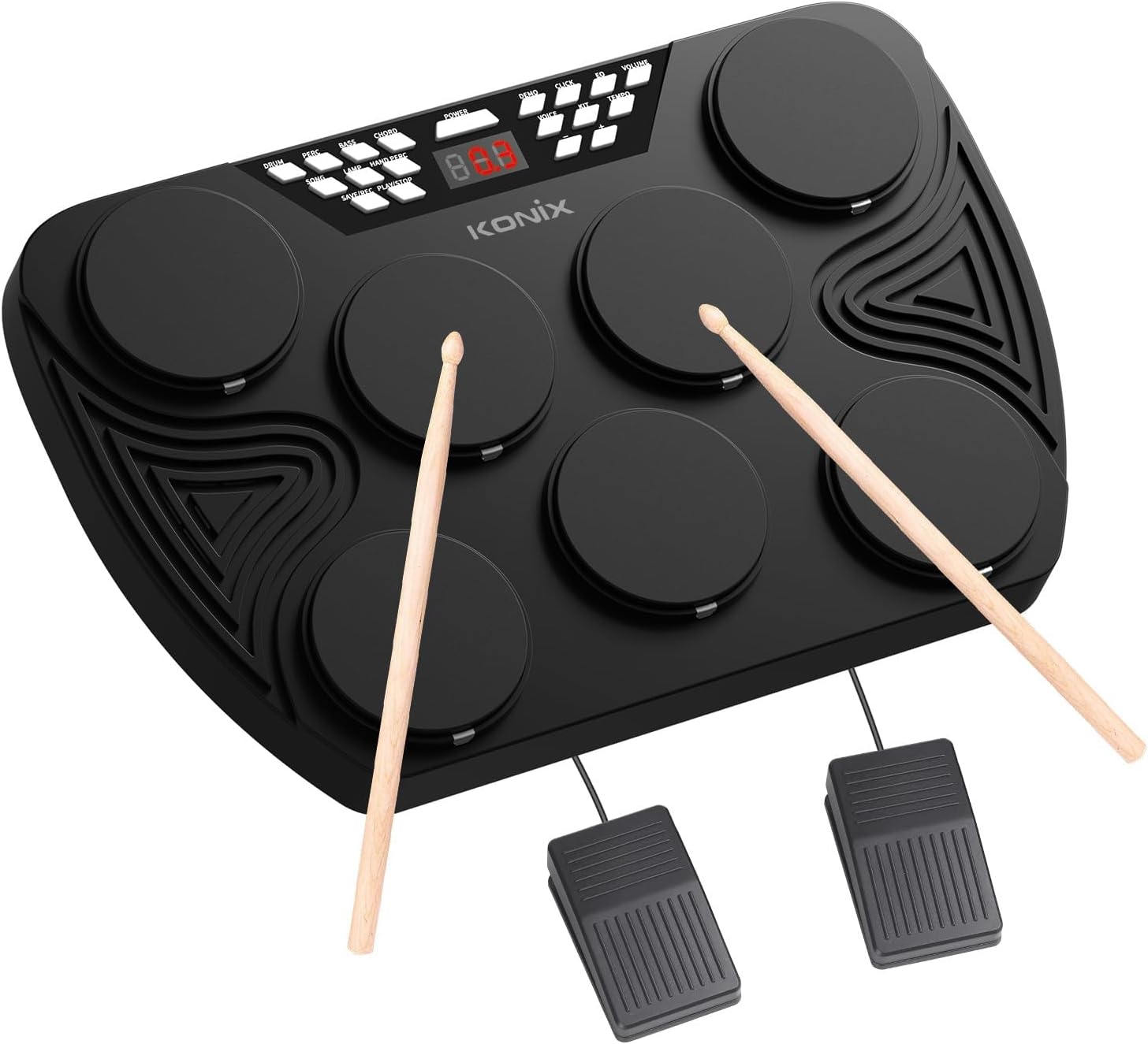 Electronic Tabletop Drum Set, Portable Electric Drum Kit with 7 Velocity Sensitivity Drum Pads, LED Drum Light, USB-MIDI Mac & PC Support, Ideal Gift for Adult and Beginners