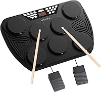 KONIX Portable Tabletop Drum Set: 7 Velocity-Sensitive Pads, LED Lights, USB-MIDI, Battery-Powered Electric Drum Kit for Beginners & Pros