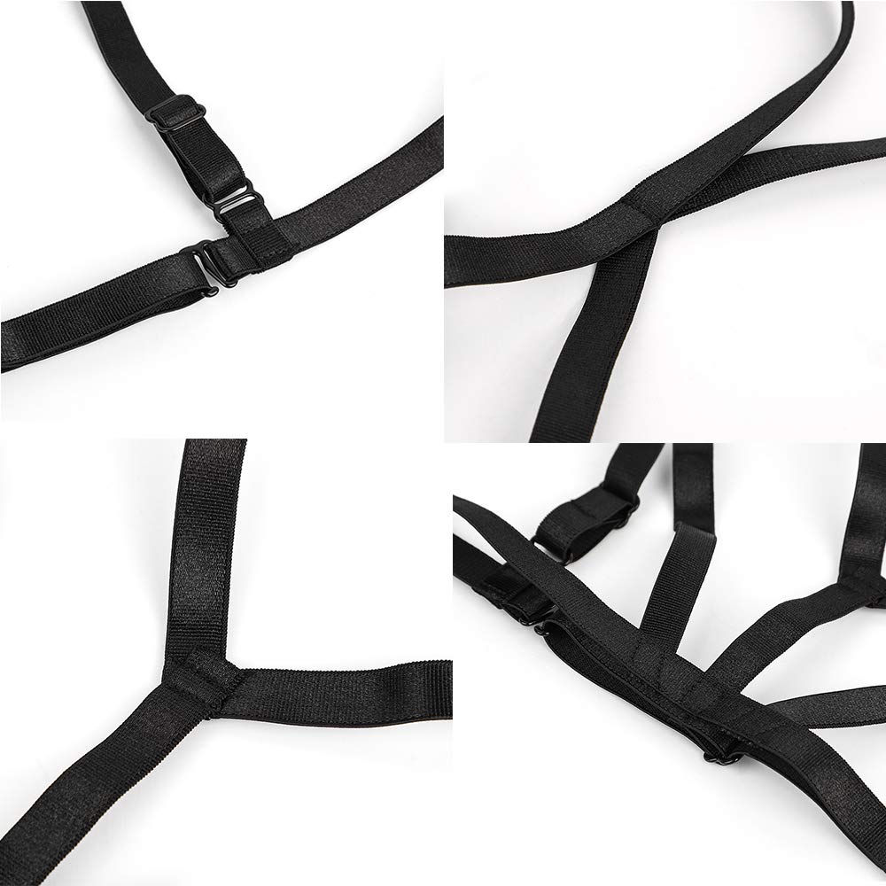 LIVE4COOL Women Harness Cupless Cage Bra Set Elastic Lingerie for Women Adjustable Hollow Out Strappy Set Sexy Strap Belt: Black2