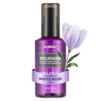 KUNDAL Macadamia Damage Care Solution Korean Beauty Premium Hair Essential Oil, White Musk, 6.76 Fl Oz - Made for Frizzy or Damaged Hair, Macadamia Extract, Silicone Complex