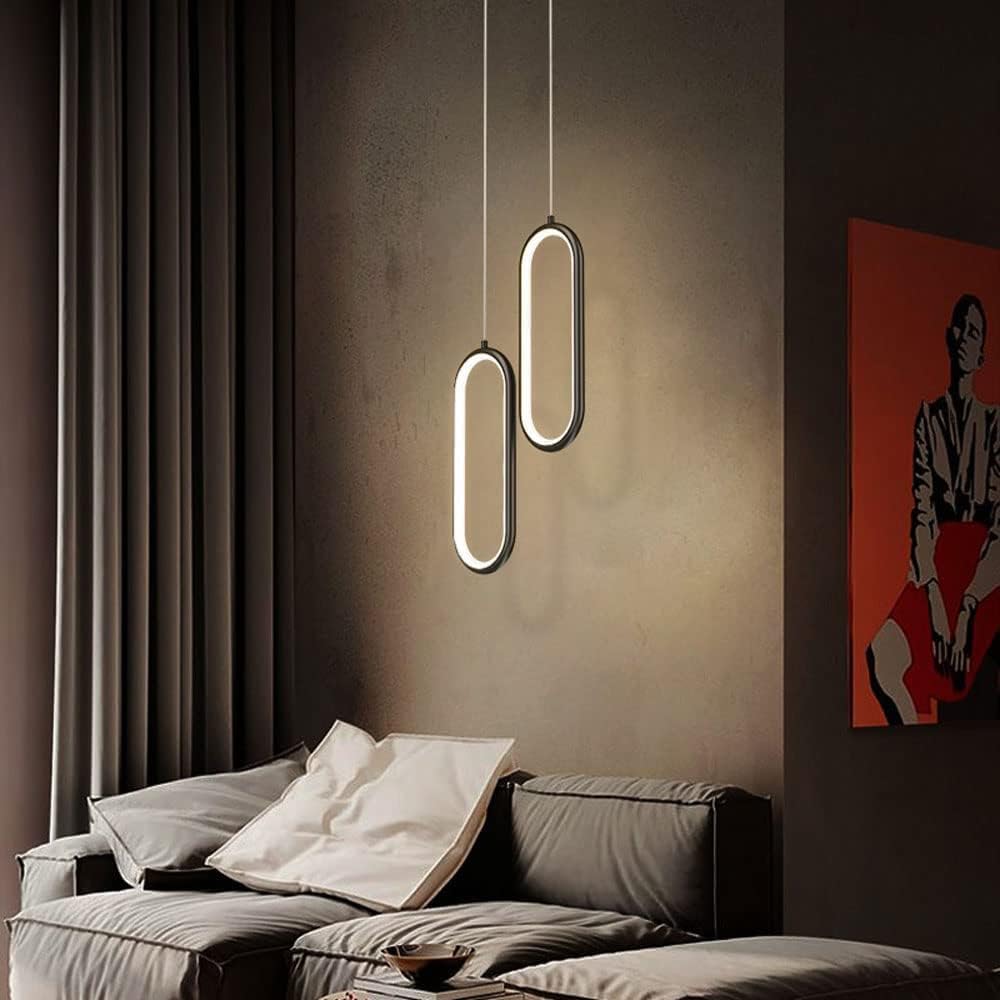 Lampy sufitowe, miedziana złota geometryczna lampa wisząca 2 pierścienie 16 W LED wisząca lampa kuchenna owalna nordycka nowoczesna czarna lampa sufitowa wisząca regulowana lampa wisząca do