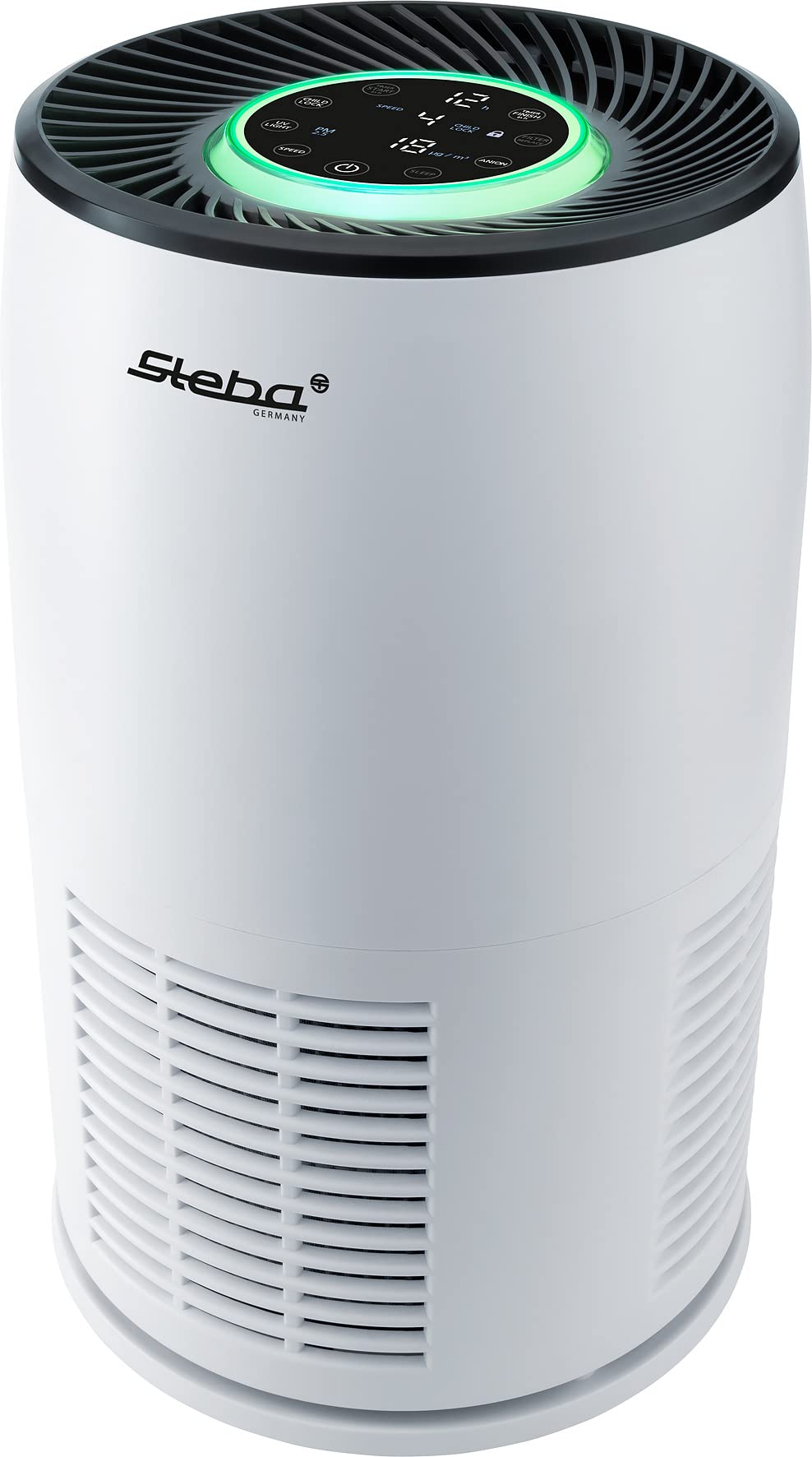 Purificador de aire Steba con sensores de polvo fino, ideal para alérgicos, consumo eléctrico mínimo, para habitaciones de hasta aprox. 30 m² u 80 m². LR 12.
