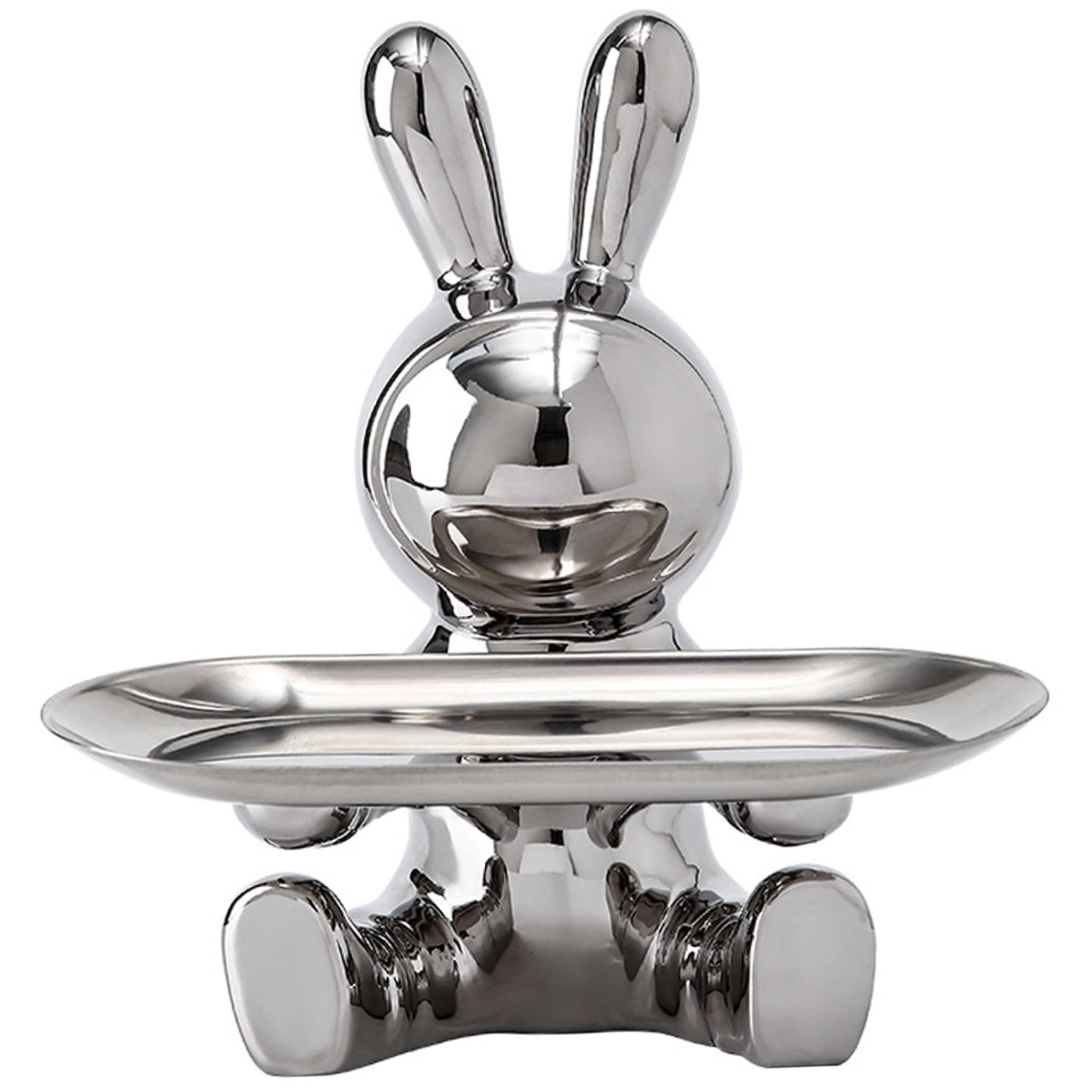 Key Tray for Entryway Table 7x7.3 Inch Ceramic Rabbit Statue with Tray Ceramic Bunny Statue Candy Dish Rabbit Storage Ornament for Office Home Decor