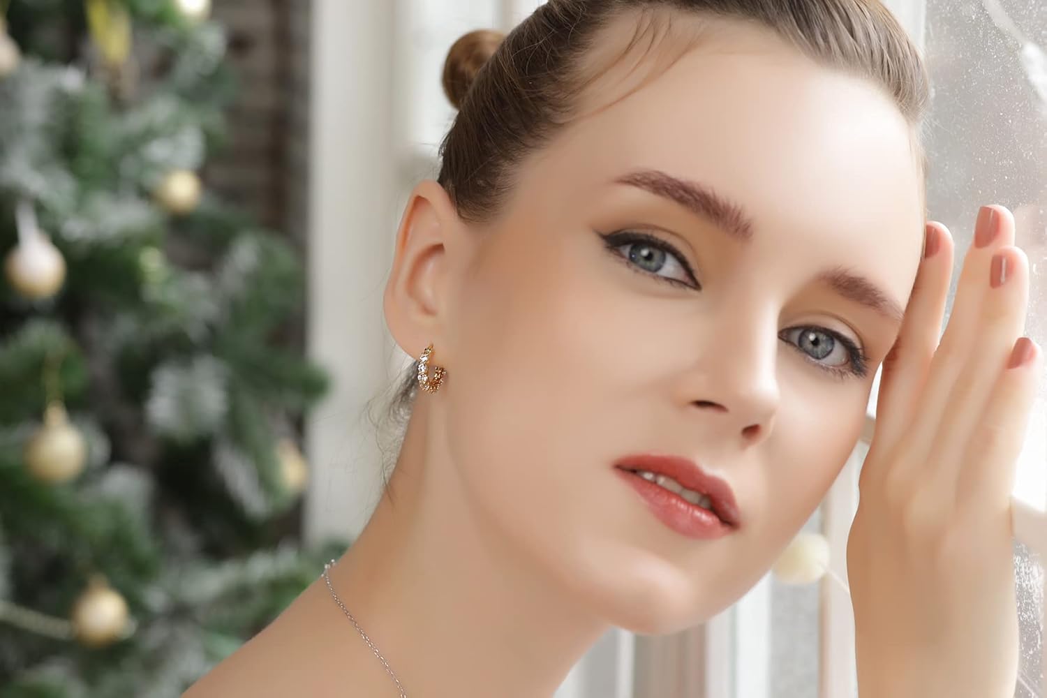 Sterling Silver 16mm Round AAA Cubic Zirconia Huggies Bridal Jewelry CZ Small Hoop Earrings for Women with Gift Box - Image 3