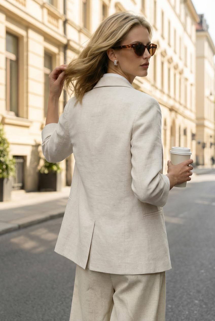 IDEALSANXUN, Blazer da donna in lino con maniche a 3/4, leggero, primaverile ed estivo