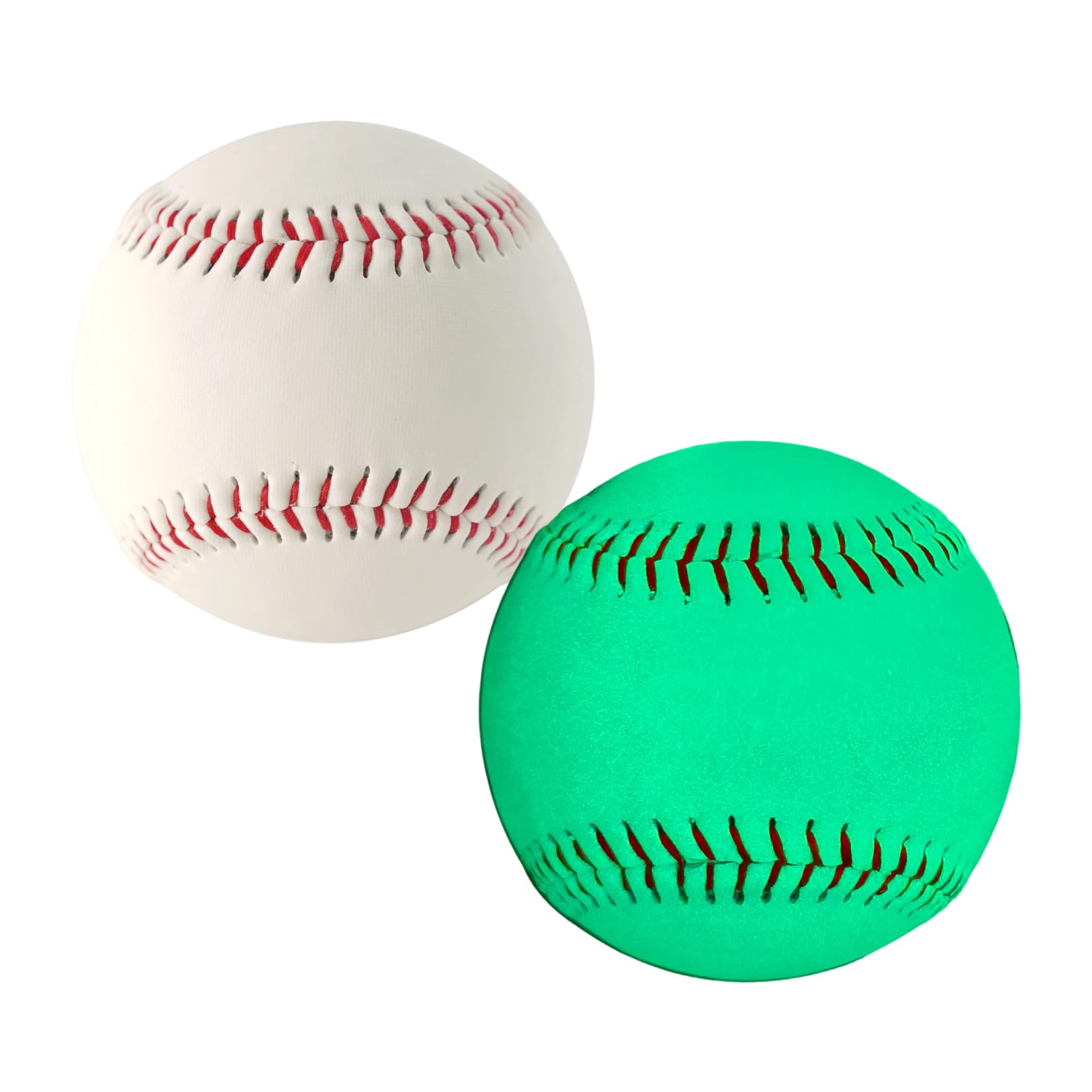 2 Stk. Glow in the Dark Baseball, 9 Zoll 22,8 cm Umfang, leuchtende PVC Skin mit Korkkern, handgenähte Trainingbälle für Nachtübungen und Spiele bei Dunkelheit, Geschenk für abendliche Spiele