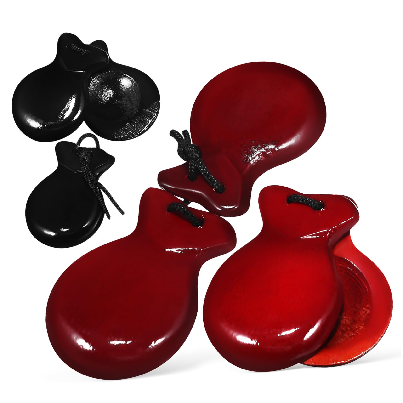 GOOHOCHY Handmade Wooden Castanets 2 Pairs Perfect for Music Latin Percussion Beginners