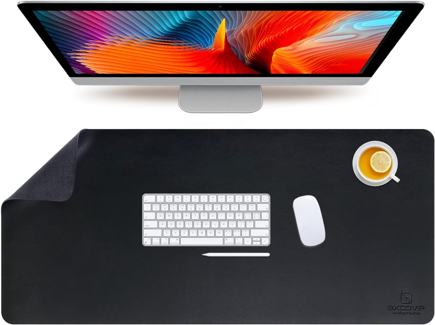 Extended Large Mouse Pad, Non-Slip PU Leather Desk Mouse Pad Waterproof Desk Pad Protector, Desk Writing Mat for Office Home, 90cm x 40cm(Black)