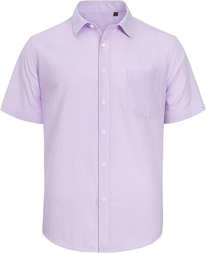 Miniatura 18 de J.VER Camisas de manga corta de lino y algodón para hombre, estilo informal, ligeras, con botones, para vacaciones, playa y verano, con bolsillo