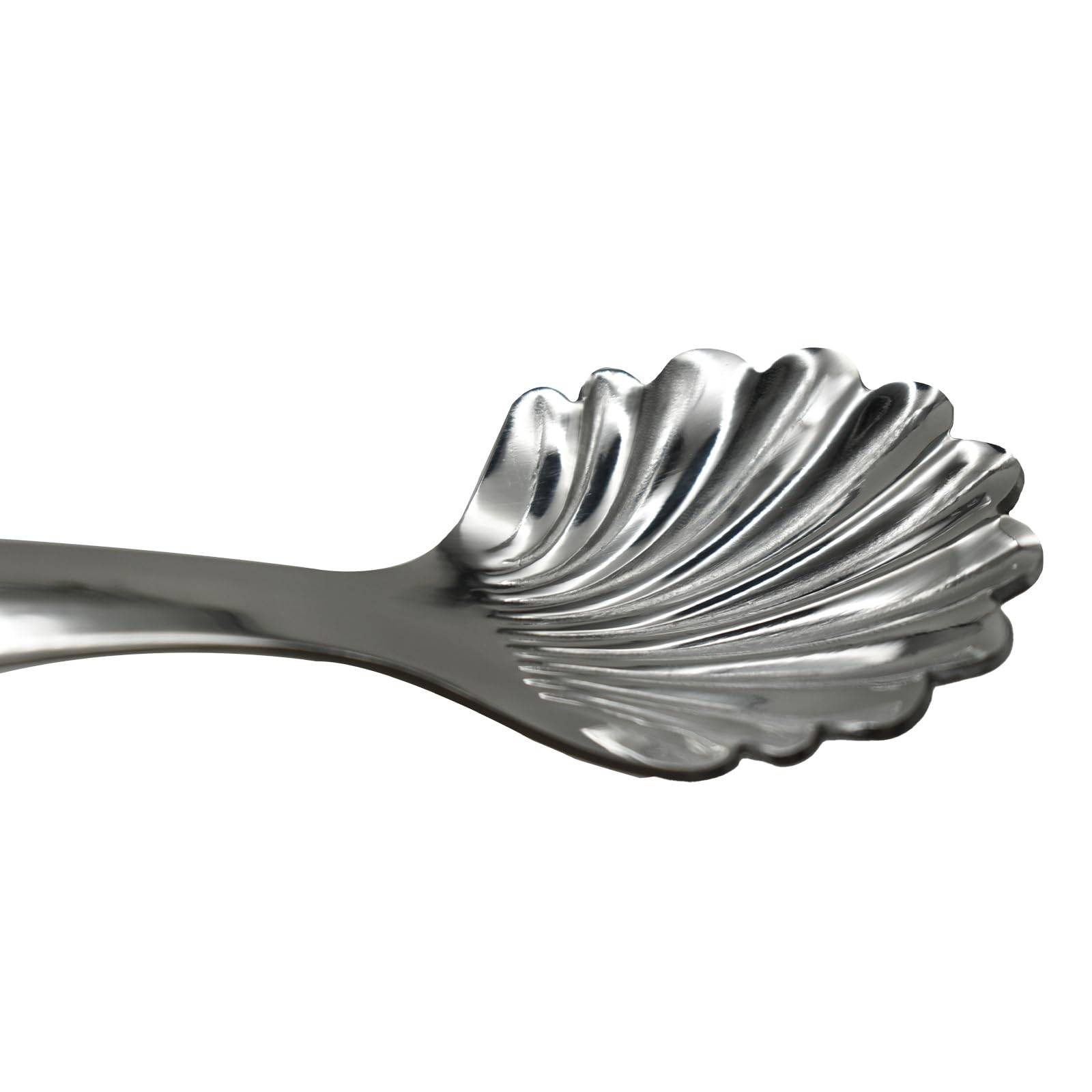 2 x kurzer Griff Muschellöffel 18/10 (304) Edelstahl, gewellt, Suppenlöffel, 9,7 cm, tragbarer Löffel für Zucker, Gewürze, Dessert, Tee, Kaffee, Pulver, Kanister