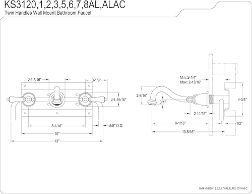 Miniatura 8 de Kingston Brass KS3125AL - Grifo de baño vintage, 8-516 pulgadas en alcance de boquilla, bronce aceitado