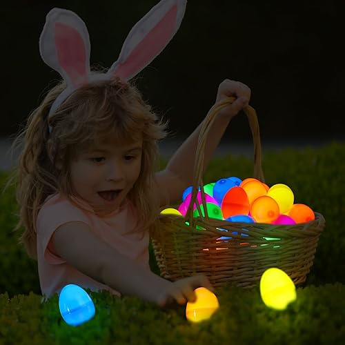 Miniatura 5 de Lenwen Huevos de Pascua brillantes con luces LED que brillan en la oscuridad, huevos de Pascua a granel para niños, huevos iluminados, suministros