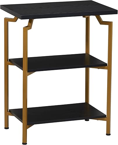 Household Essentials Crown Narrow Estantería de almacenamiento abierta de 3 estantes, grano de madera de roble negro y metal dorado