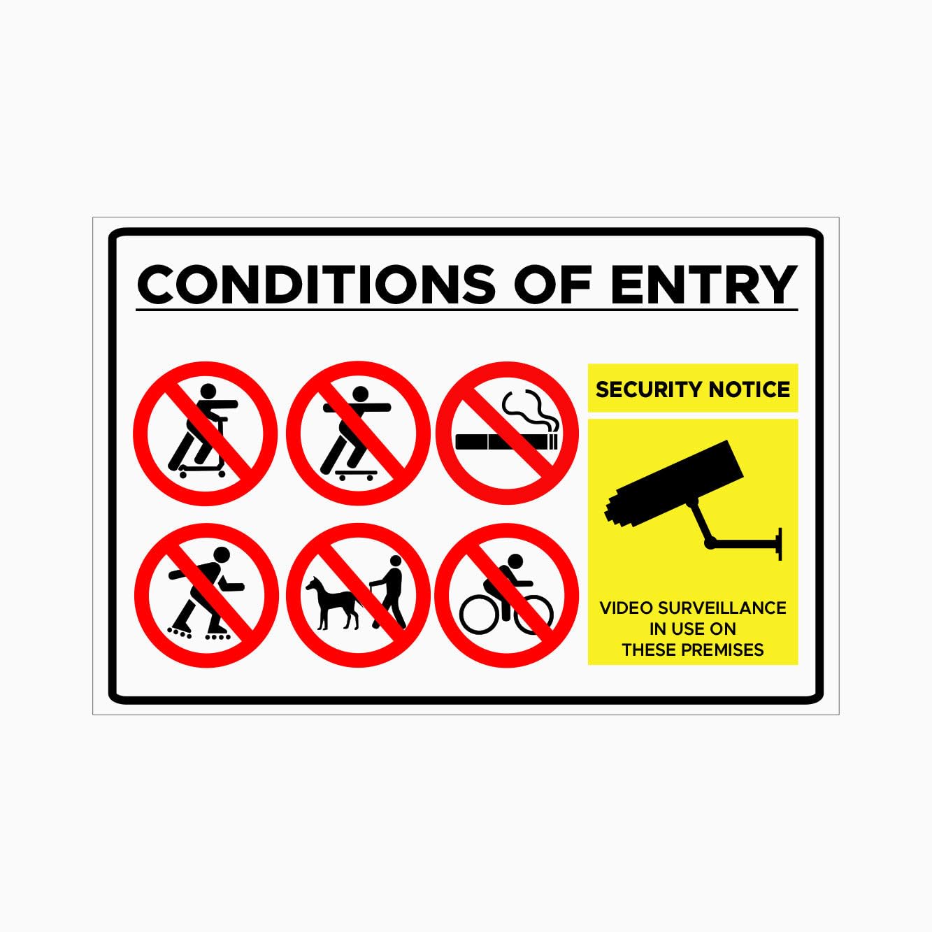 CONDITION OF ENTRY Sign, 12x8 Inch Metal Tin Sign, Entrance Regulation Notice for Workplaces and Commercial Buildings