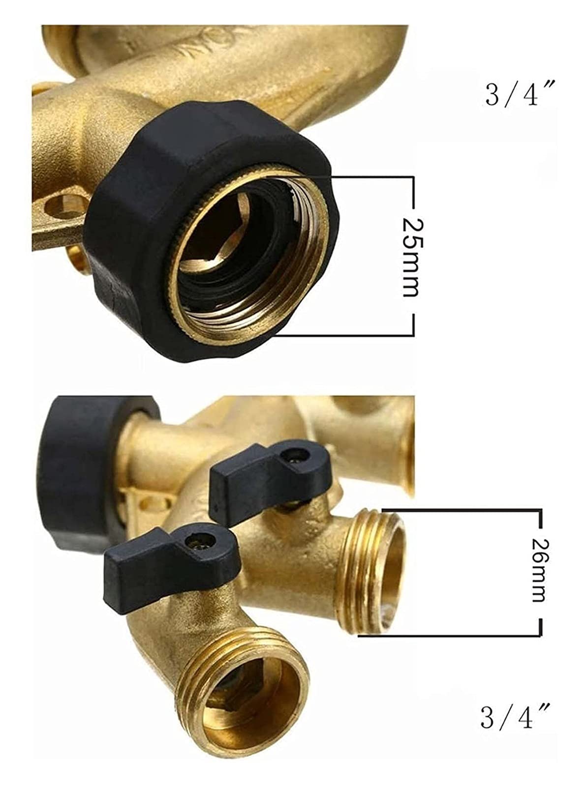 Splitter de la Manguera de latón de 4 vías, colector del Grifo de la Manguera de latón de 3/4 ", Conector Adaptador de Manguera de jardín para riego de riego de jardín