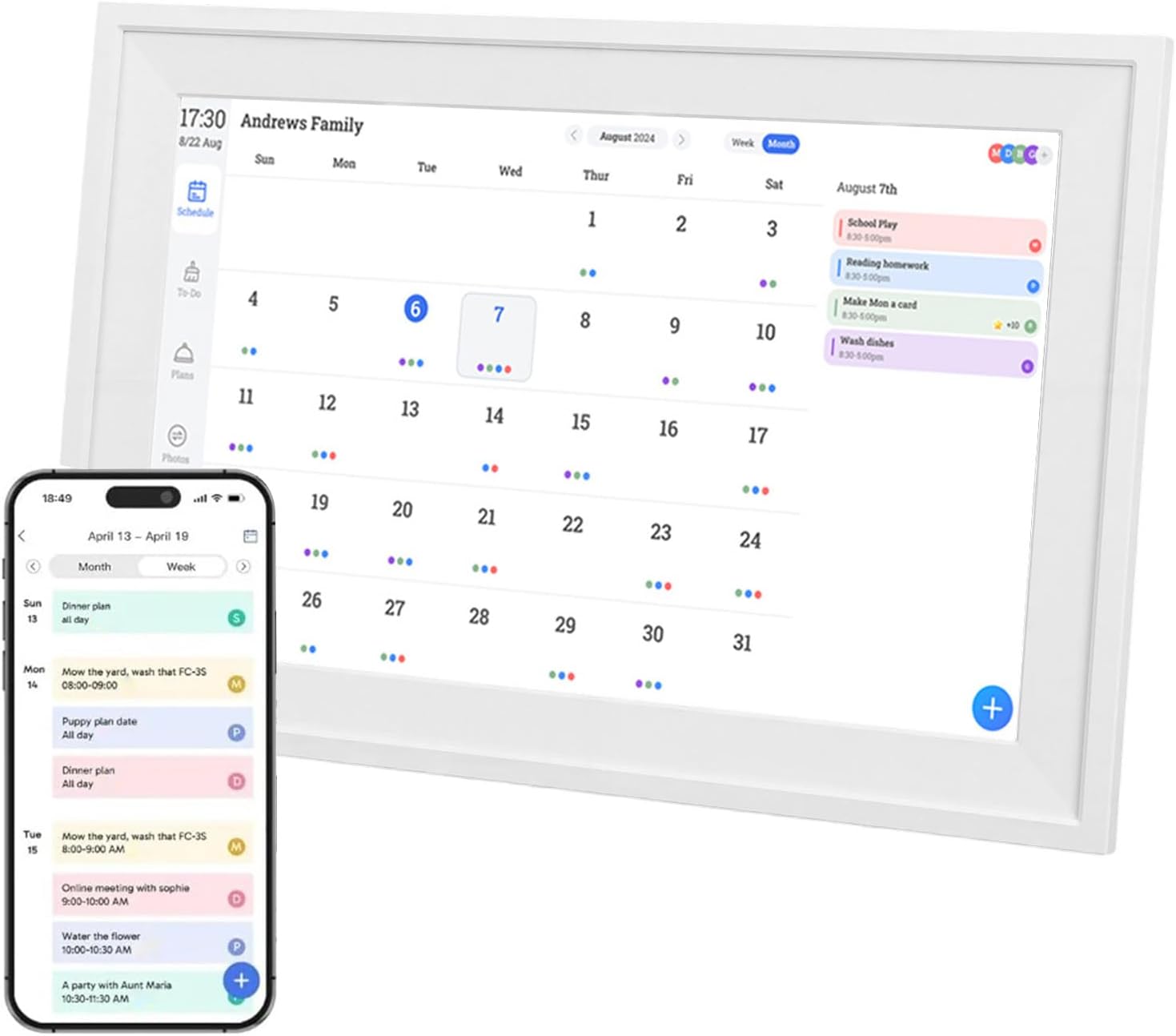 Yunseity 10.1 Inch Smart Digital Calendar WiFi Digital Picture Frame with 1280 x 800 HD Touchscreen for Family Schedules & Chore Charts (US)