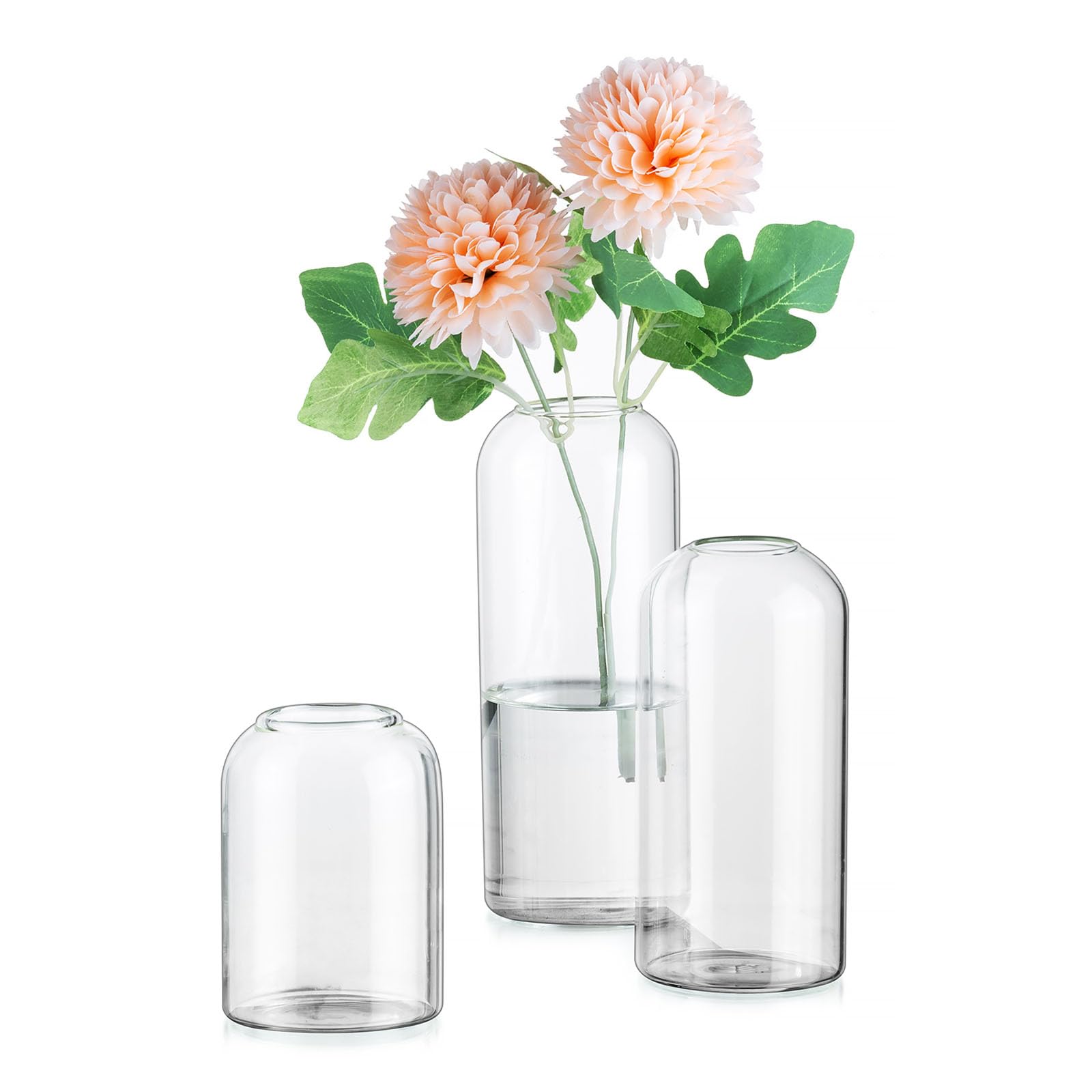Inweder Jarrón de cristal transparente – Juego de 3 jarrones modernos para decoración de mesa de Navidadjarrones pequeñosmini jarrón de cristal para centros de mesa de bodafiesta nupcialevento,