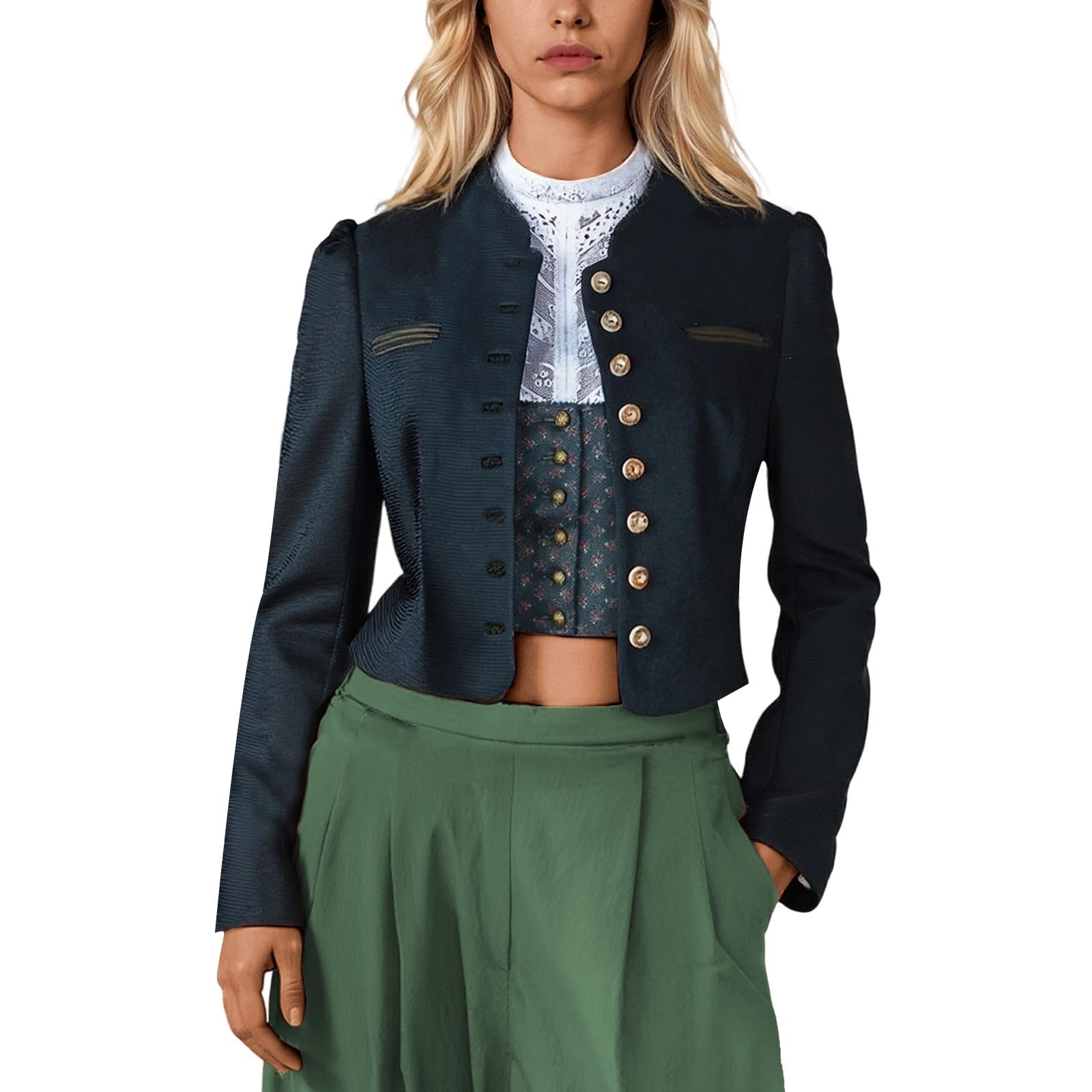 Generisch Trachtenjacke Damen, Dirndl Jacke Mit Knopf Vintage Trachtenjanker Trachten Janker Elegant Trachtenmode Für Oktoberfest-Outfit & Dirndl-Ensemble S-3XL