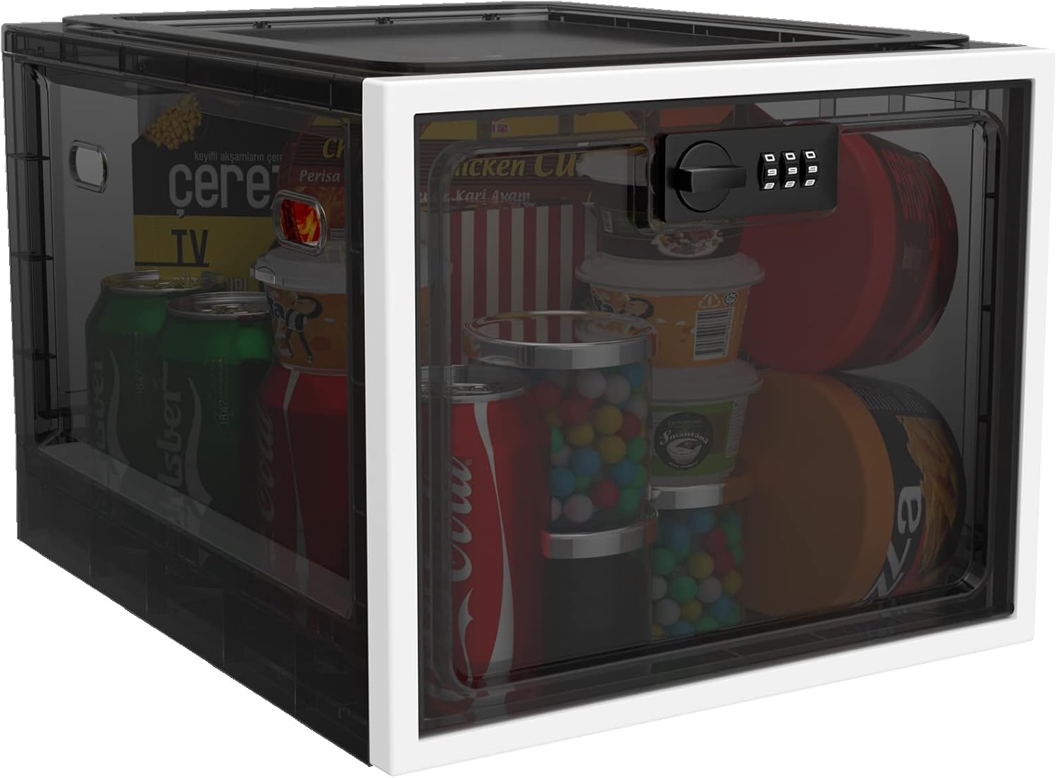 Barhon Medicine Lock Box for Medication Safe, Lockable Snack Box with Combination Lock, Large Refrigerator Locked Storage for Food Safe, Plastic Phone Locking Containers for Office Home Black