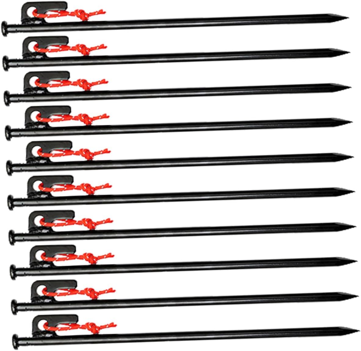 SUPVOX 10pcs Heavy Duty Tent Pegs Metal Ground Stakes with Storage Bag, 30cm Black Camping Tent Fixing Stakes Set for Outdoor Hiking Shelter Anchors