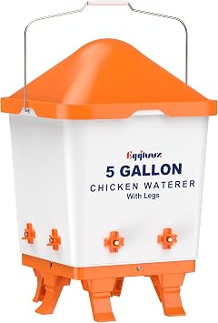 Eggluuz 5 Gallons Chicken Waterer Bucket with Horizontal Nipples, Adjustable Legs and Anti-Roost Cone