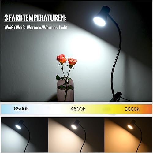 Miniatura 2 de Lámpara de escritorio con clip, luz de lectura USB, luz de abrazadera LED flexible para el cuello con 3 opciones de temperatura de color, 10 niveles