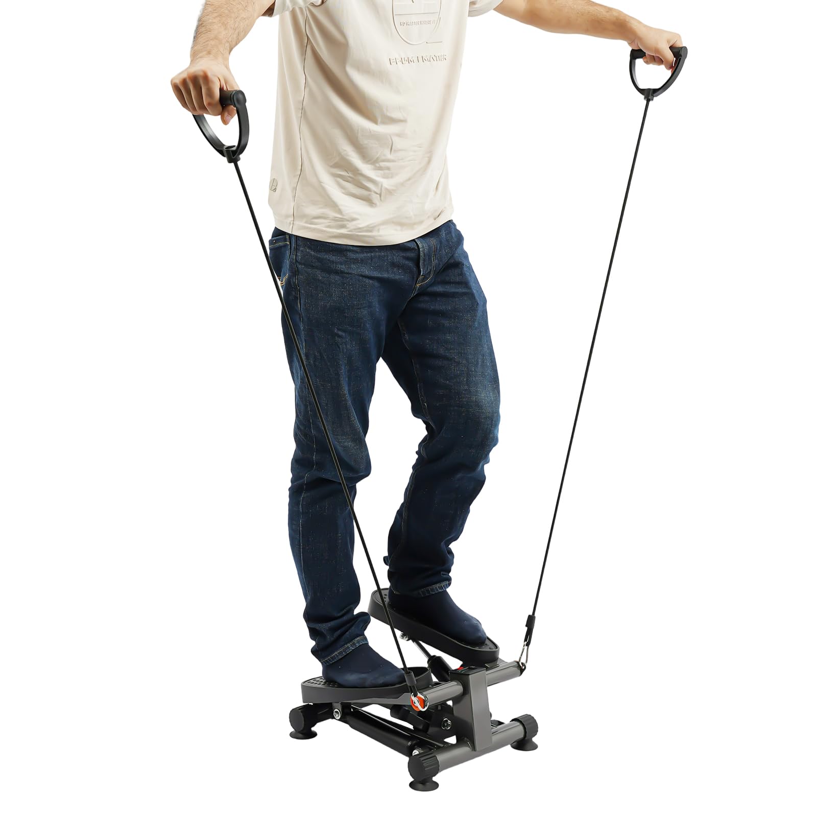 Stepper do domu z linami zasilania, 2 w 1, sprzęt fitness, maks. 150 kg | Trenażer pedałów z wyświetlaczem LCD, układem hydraulicznym, taśmami do treningu nóg i ramion, rehabilitacji, domu, biura