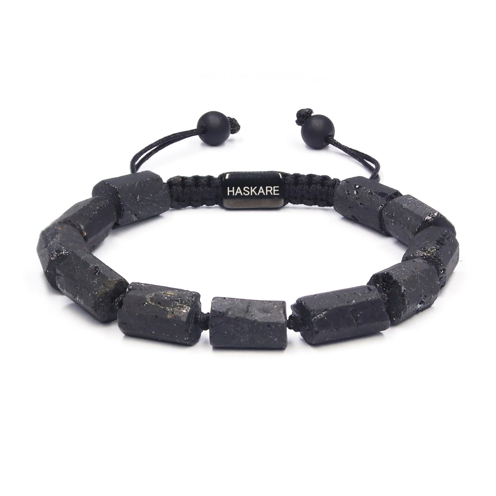 HASKARE Natural Stone Tourmaline Crystal Bracelets for Men, Protection Crystals Raw Black Tourmaline Beads Bracelet, Mens Energy Healing Bracelets for Anxiety, Handmade Beaded Bracelet Gifts for Men
