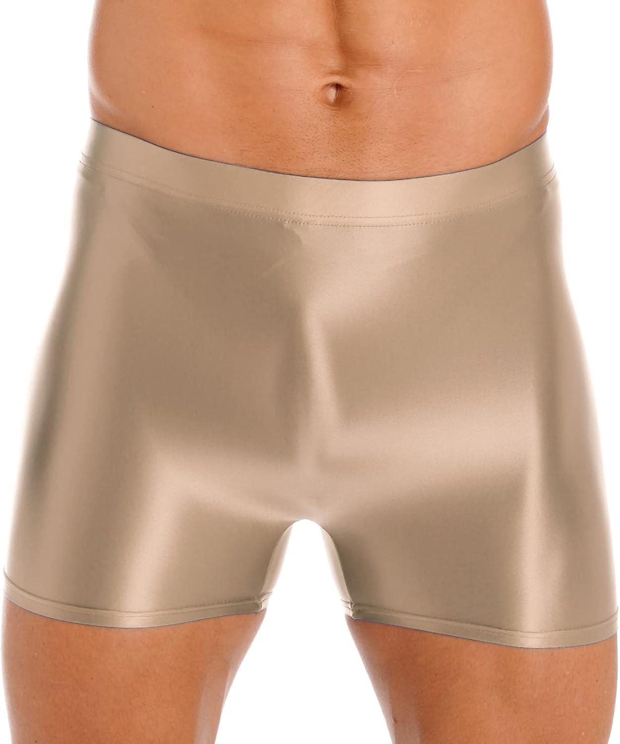 Men's Shiny Glossy Boxer Underwear Briefs Biker Shorts Sport Workout Elastic Trunks Underpants