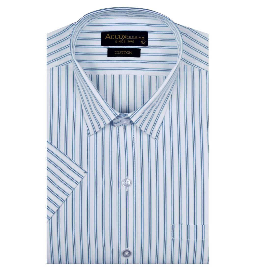 accox Premium Breathable Cotton Half Sleeves Striped Checkered Blue White Formal Regular Fit Shirt for Men (S_GCR05)-picture-34