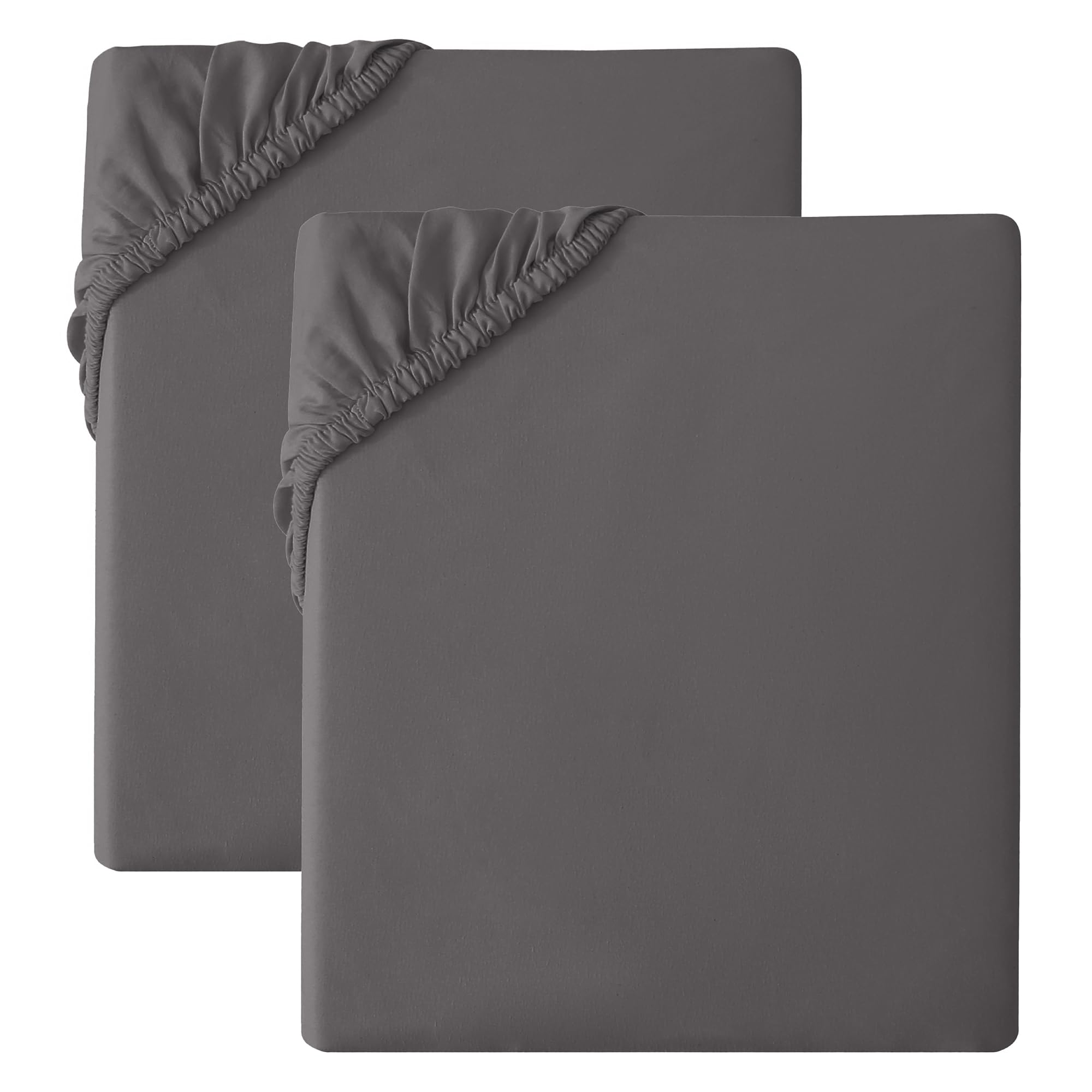 2 Pack Fitted Sheet Soft Microfibre Bed Sheets, Wrinkle Resistant, Breathable & Easy Care Elasticated Corners for Secure Fit Grey (King-150X200)