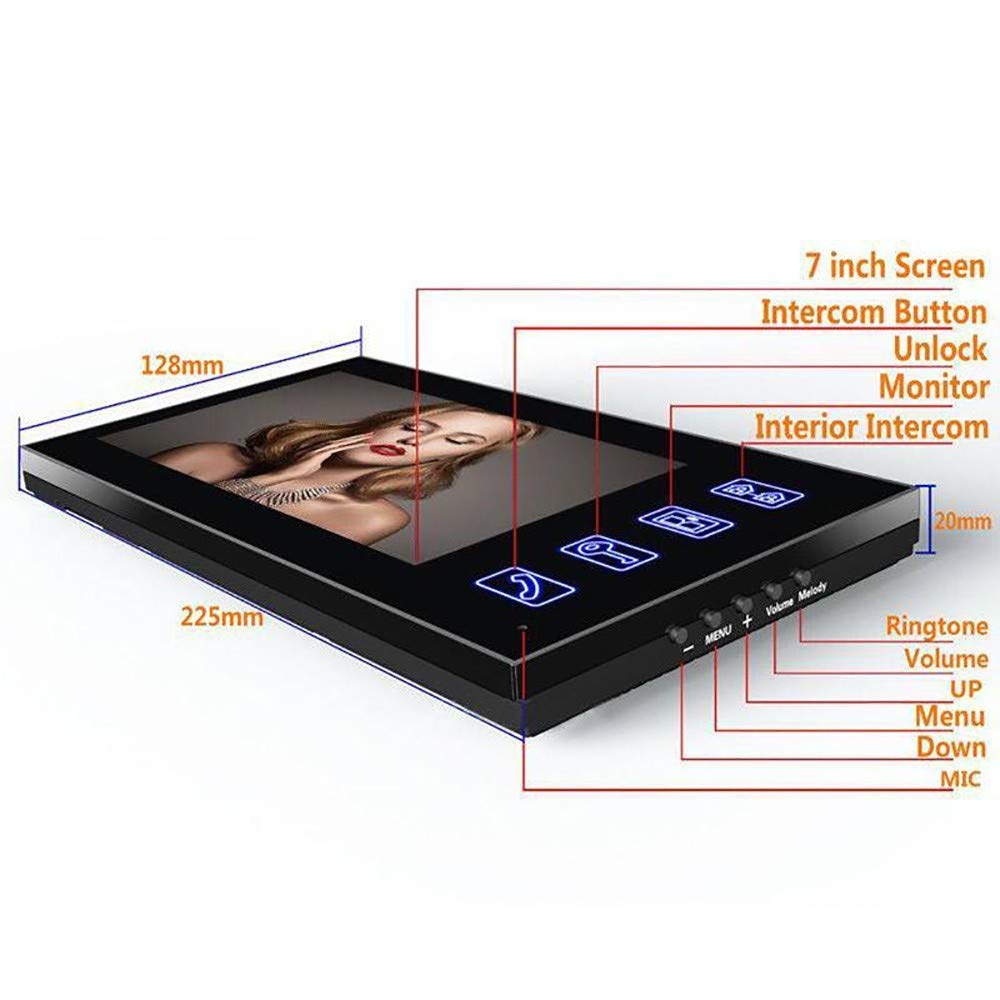 Visiophone, Vidéo Phone Intercom,Sonnette Visuel De Porte avec Sécurité 7inch Moniteur Intérieur pour Maison Surveillance Carte D'identité/Code/Gâche électrique/Bouton Poussoir