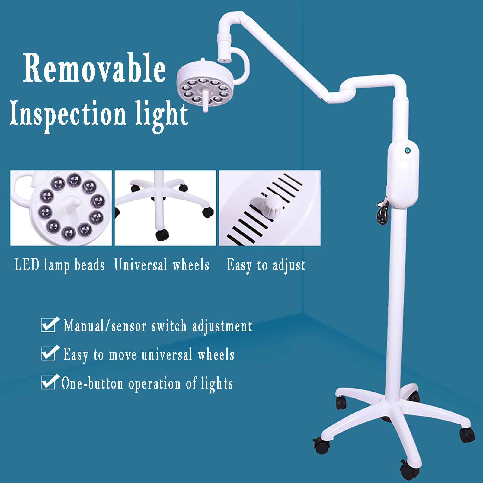 Lampa Chirurgiczna LED Bezcieniowa Do Jamy Ustnej, Pionowa Mobilna Lampa Do Badań Medycznych, Uniwersalne Kółka/regulowana Wysokość, Do Szpitali Kosmetycznych/dentystycznych/chirurgicznych