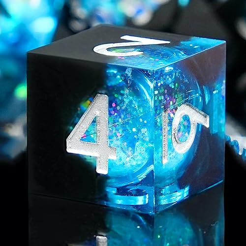 Liquid Core - Juego de dados DND, 7 piezas de dados de resina con bordes afilados para Calabozos y Dragones, dados poliédricos D&D hechos a mano,