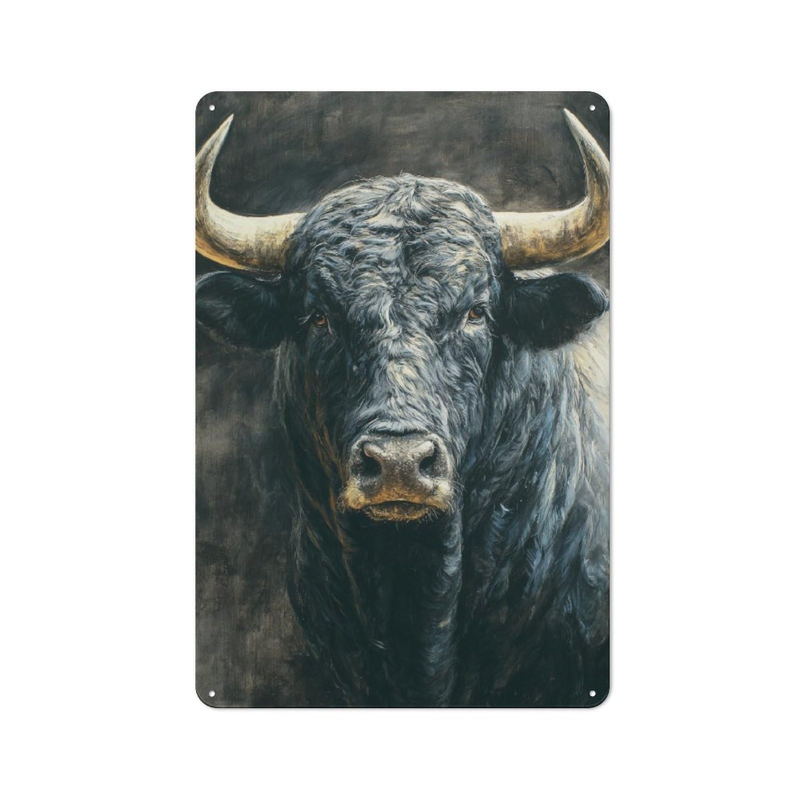 Junmoney Powerful Bull Portrait Country Style Decorative Metal Sign 30X20cm, Bistro Wall Plaque For Restaurant, Kitchen, Counter Or Breakfast Nook