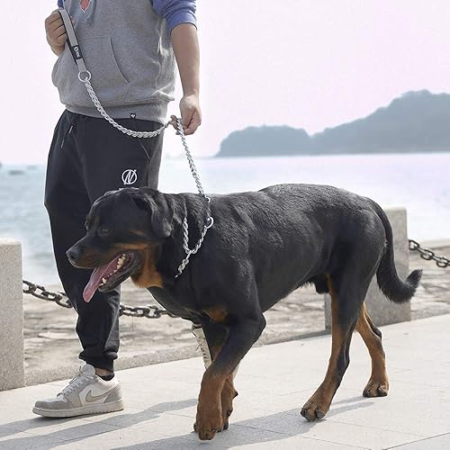 Miniatura 6 de TSPRO Correa a prueba de mordidas - Correa de entrenamiento de metal de acero inoxidable de 3.3 pies con mango suave para perros medianos y grandes