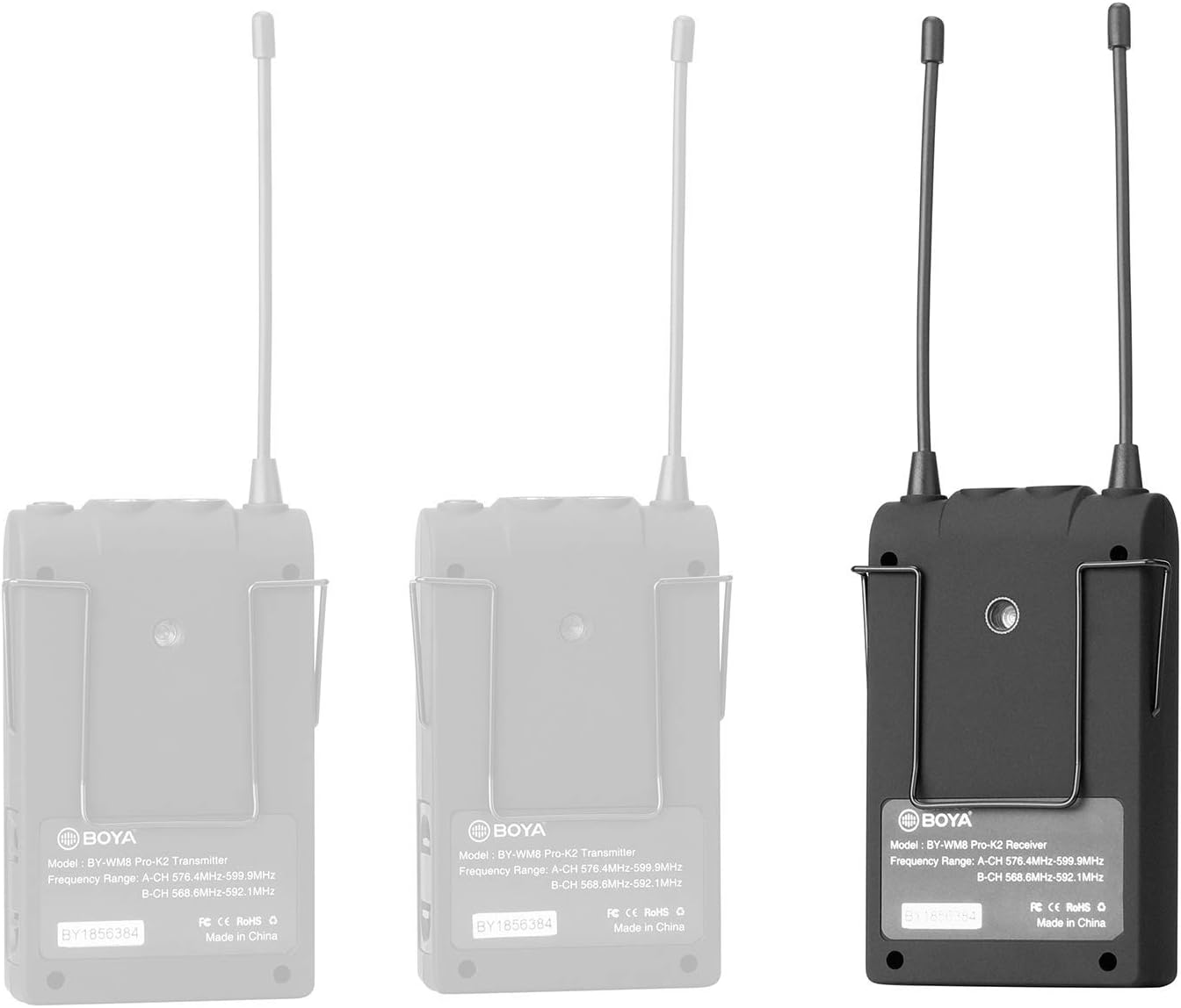 48-Channel UHF Wireless Lavalier Microphone System, BOYA WM8 Pro Microphone Two Transmitters& One Receiver Compatible for Canon Nikon Sony DSLR Camera,Camcorder, iPhone Smartphone for inteview, Video : Musical Instruments