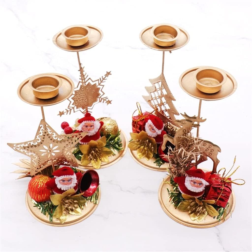 Santa Claus Snowflake Star ChristmasIron Candle Ornament Gift Desktop Candle Holder for Xmas Table Decoration Gold