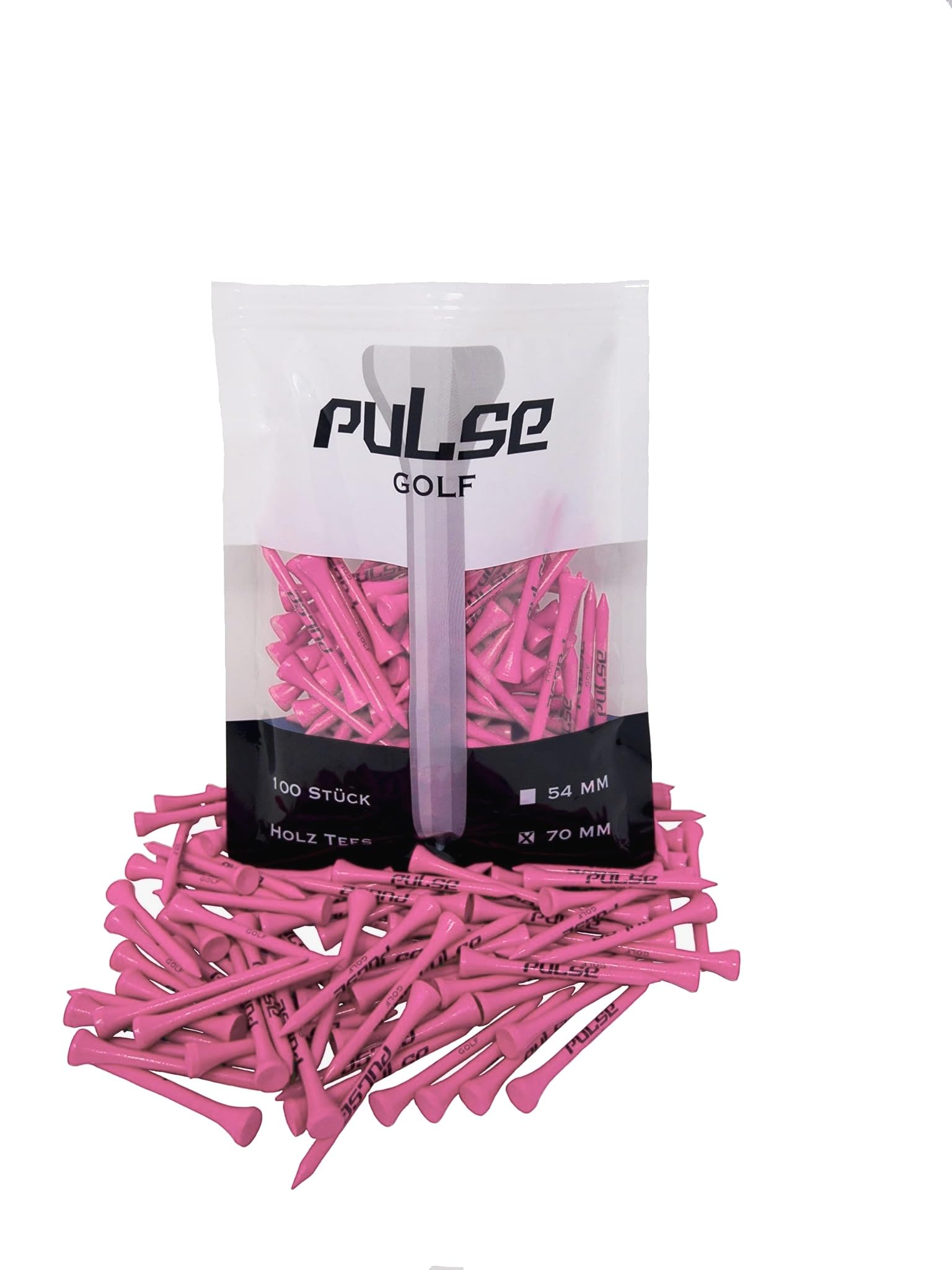 Premium Holz Golf Tee - 100 Stück (Neon Pink, 70)