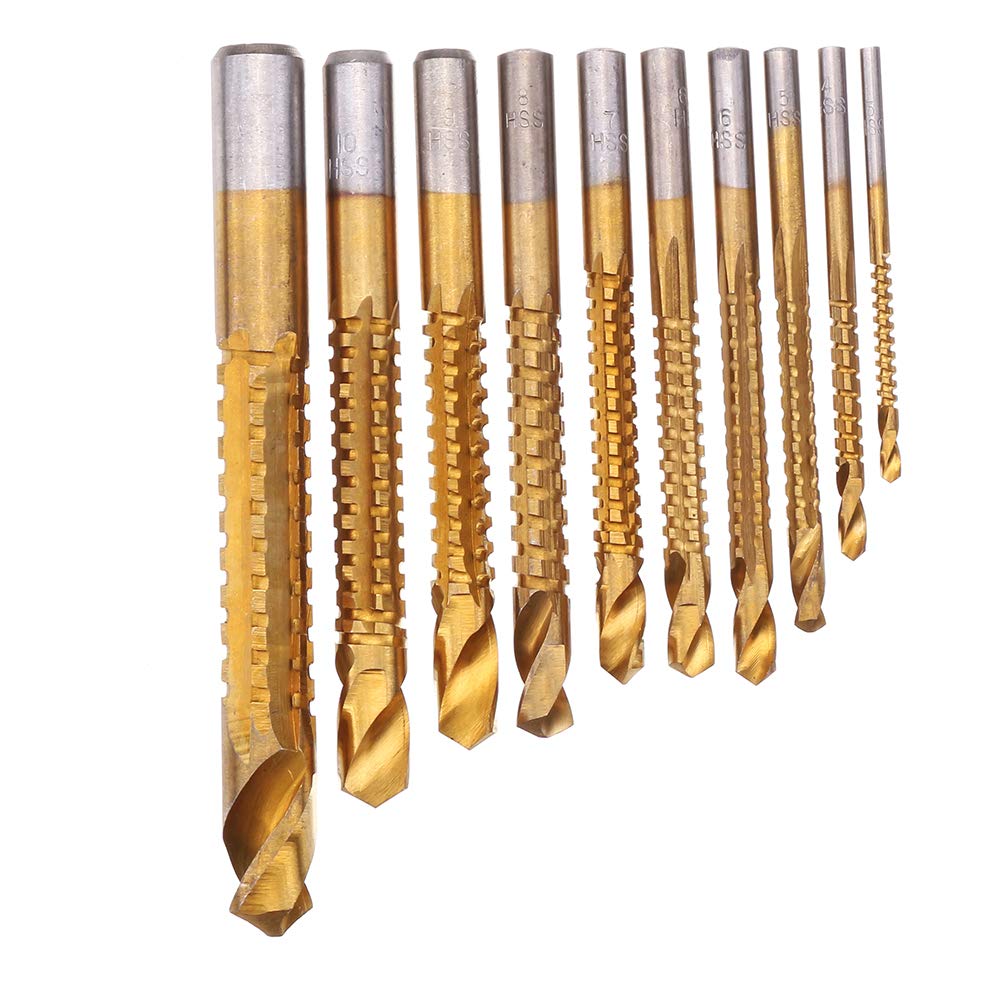 10Pcs 3-13Mm Hss Juego de brocas helicoidales revestidas de titanio Broca de ranura de corte de metal de madera