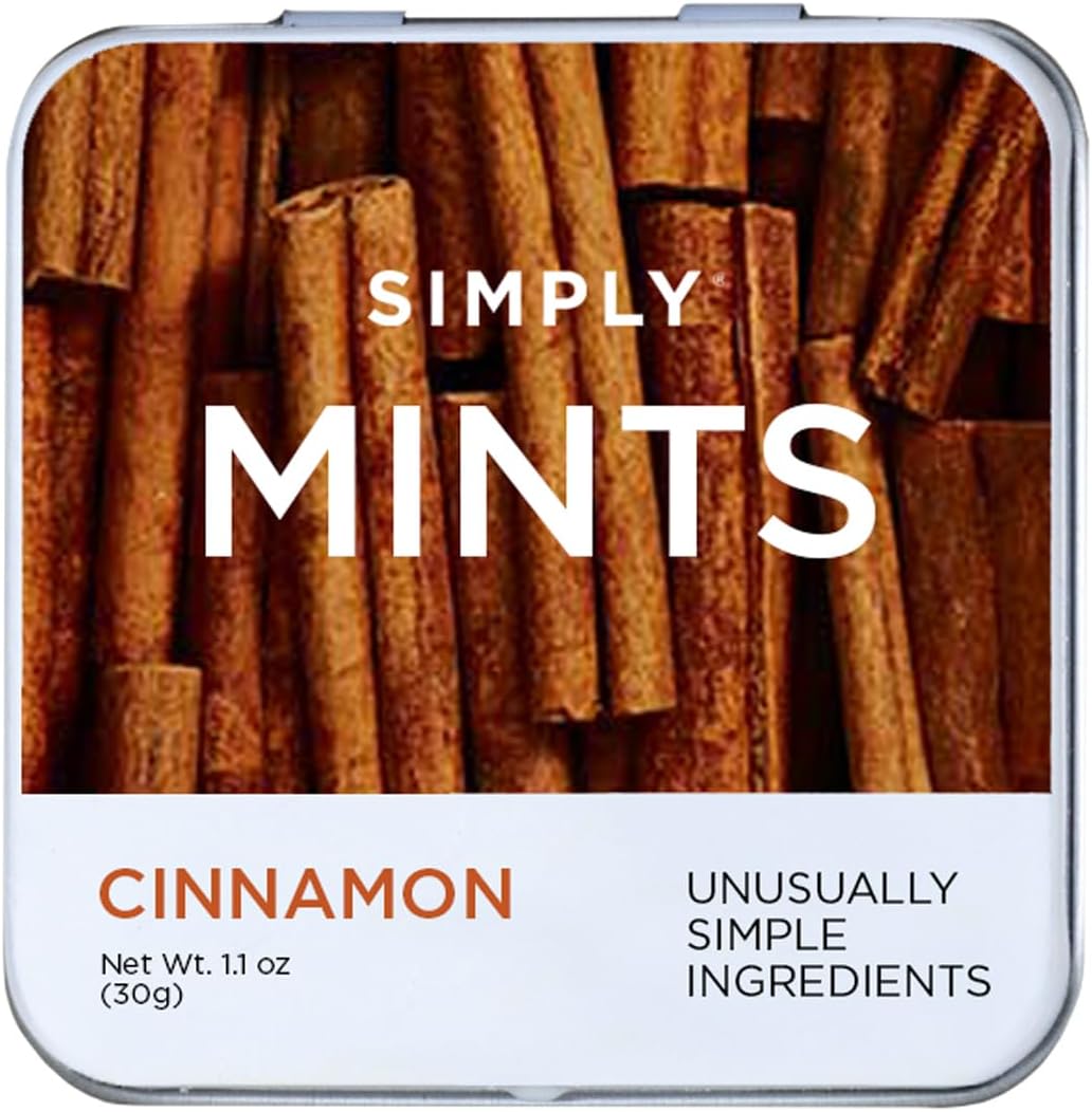 SIMPLY MINTS Natural Cinnamon Breath Mints, 6 Pack (180 Pieces), Made with Real Cinnamon Oil | Aspartame-Free, Sorbitol-Free, Xylitol-Free, Vegan, Kosher, Gluten Free, Non-GMO