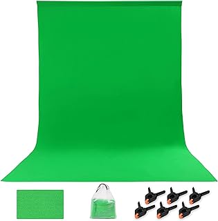 ROSNONG 1.8×2.8m Green Screen Photo Backdrop,Green Cloth background,Thicken Foldable Green Screen Cloth Photo Backdrop,for Photo Wall Photo Studio Photography Background with 6 Piece Clips + 1 Bag