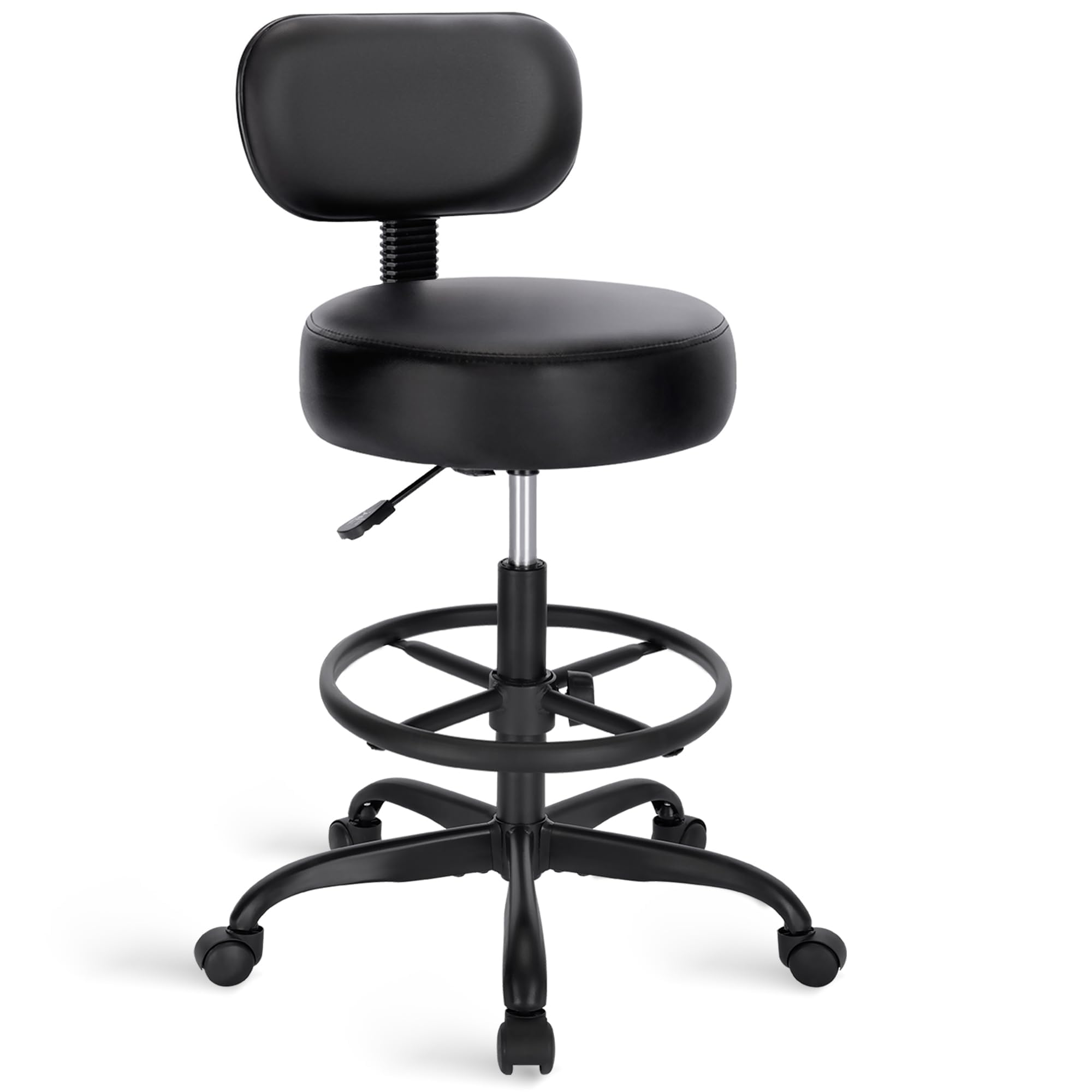 SUPERJARE Drafting Chair with Backrest, Adjustable Foot Rest Rolling Stool