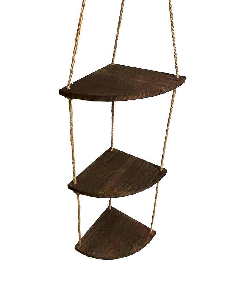 ダークブラウン 木製 コーナーシェルフ 3段 Amazon｜ウォールシェルフ 三段 木製フレーム コーナーラック