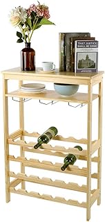 Bambusowy stojak na wino, 6 półkowy stojak na butelki z 24 butelkami i 10 kieliszkami do wina, na wino, wodę, gazowaną, szampana, 100 x 66 x 29 cm