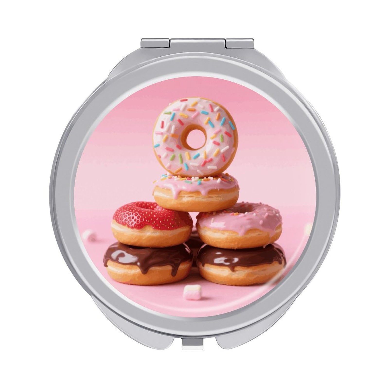FodPand Compact Hand Mirror with 1x/2x Magnifying Round Travel Makeup Mirror Mini Foldable Donuts Cosmetic Mirrors Travel Essentials Gift for Women Girl Portable for Pocket Purse -Silver