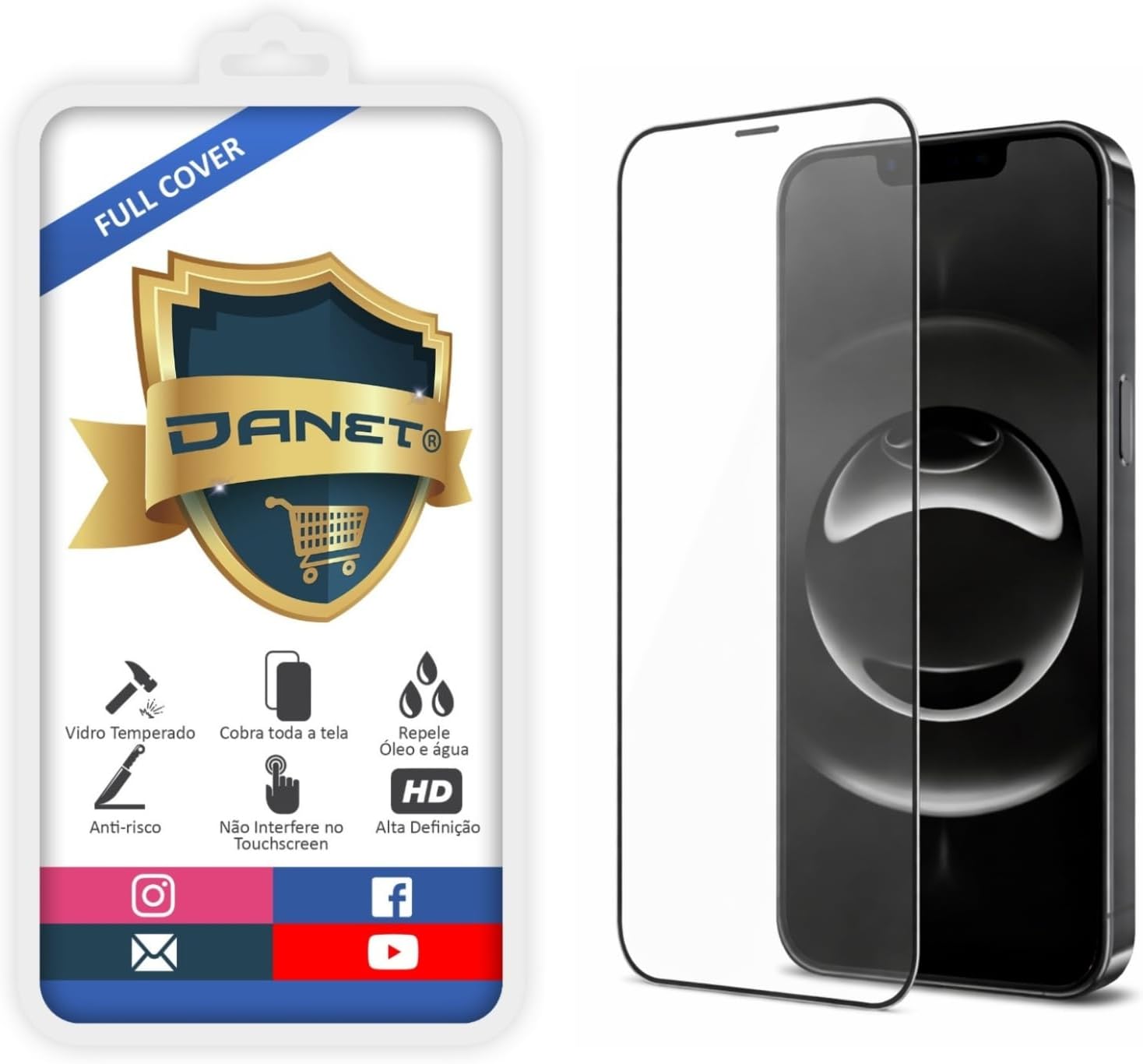 Pelicula de Vidro Temperado 3D Full Cover Proteção Anti Impacto Danet Para iPhone (Transparente, iPhone 17e)